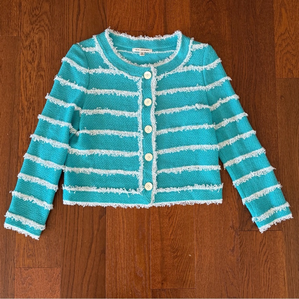 St. John Knit Jacket with Fringe size 6 Made in USA